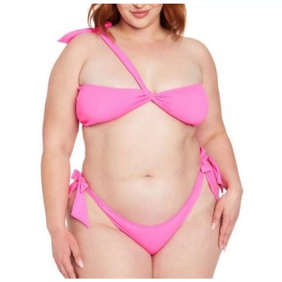 NWT Frederick's of Hollywood Laguna Bikini Set Hot Pink One-Shoulder Cheeky